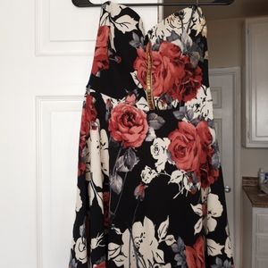 Strapless Black Dress with Red Rust Roses